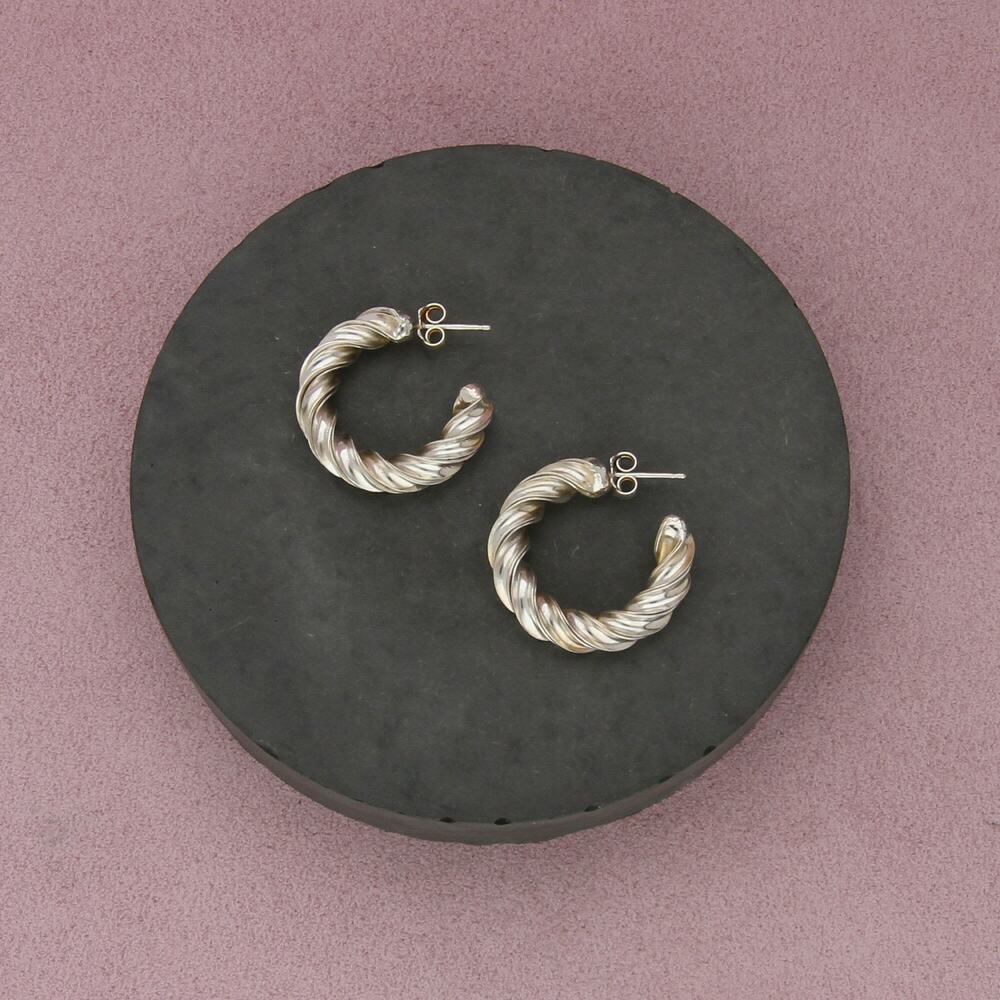sterling silver vintage twisted hoop post earrings